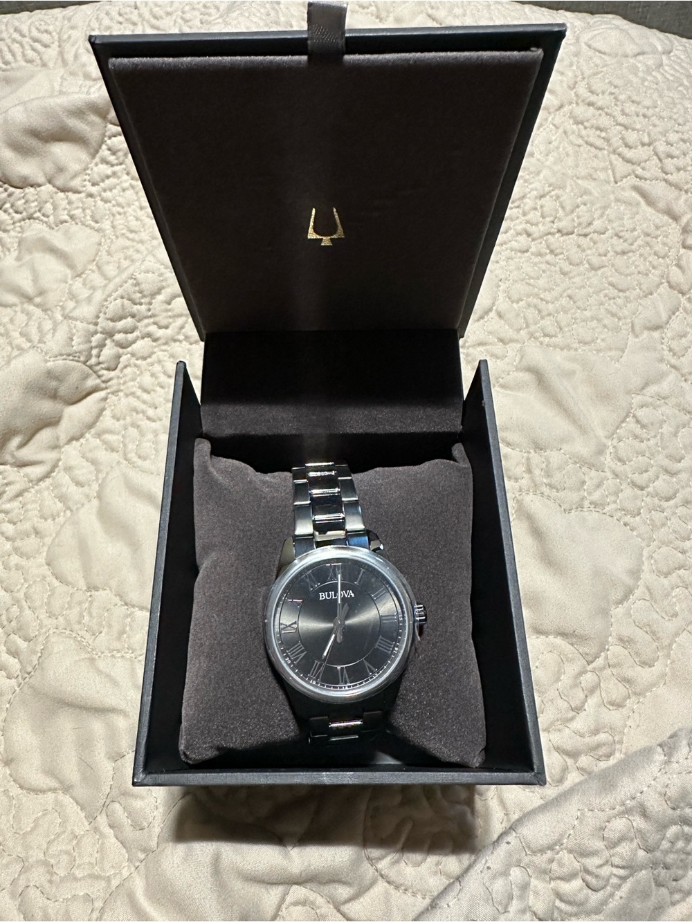 Bulova Silver and Grey Men's Stainless Steel Watch